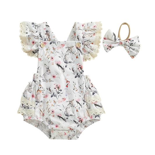 Bunny Blossom Lace Romper Set