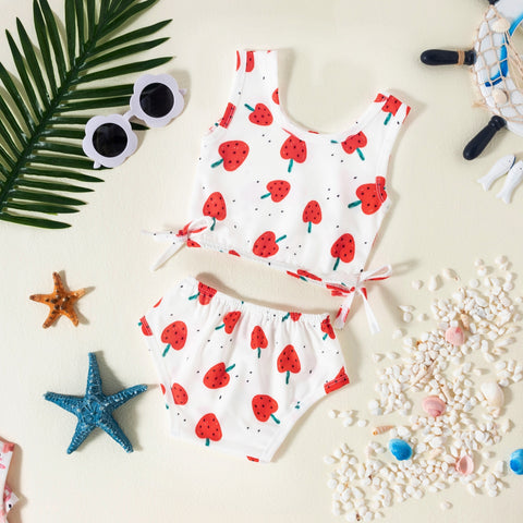 Girls' 2Pcs Floral/Strawberry Printed Swimsuit