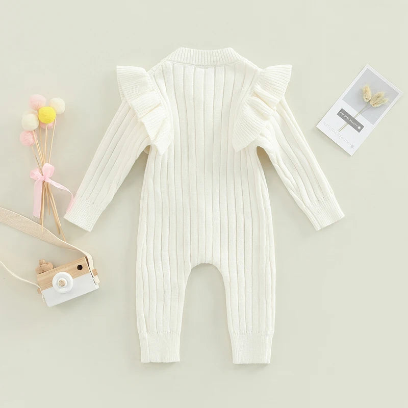 Cozy Ruffle Knit Button Jumpsuit