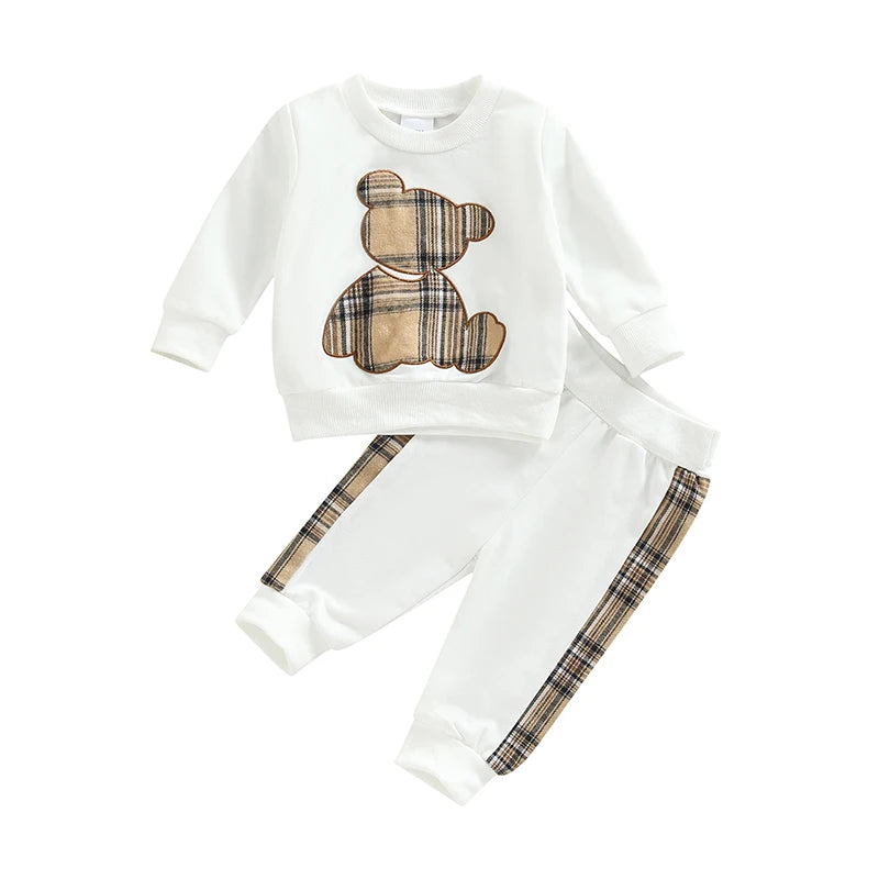 Plaid Bear Pattern Pullover Set
