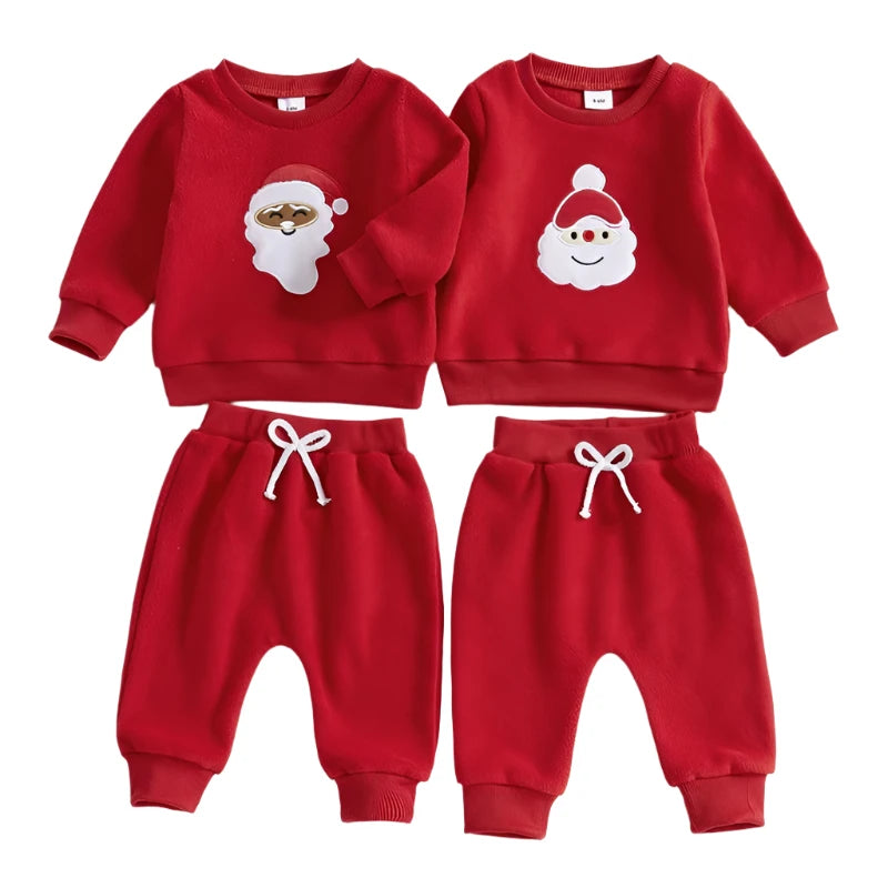 Santa Embroidery Sweatshirts & Pants Set