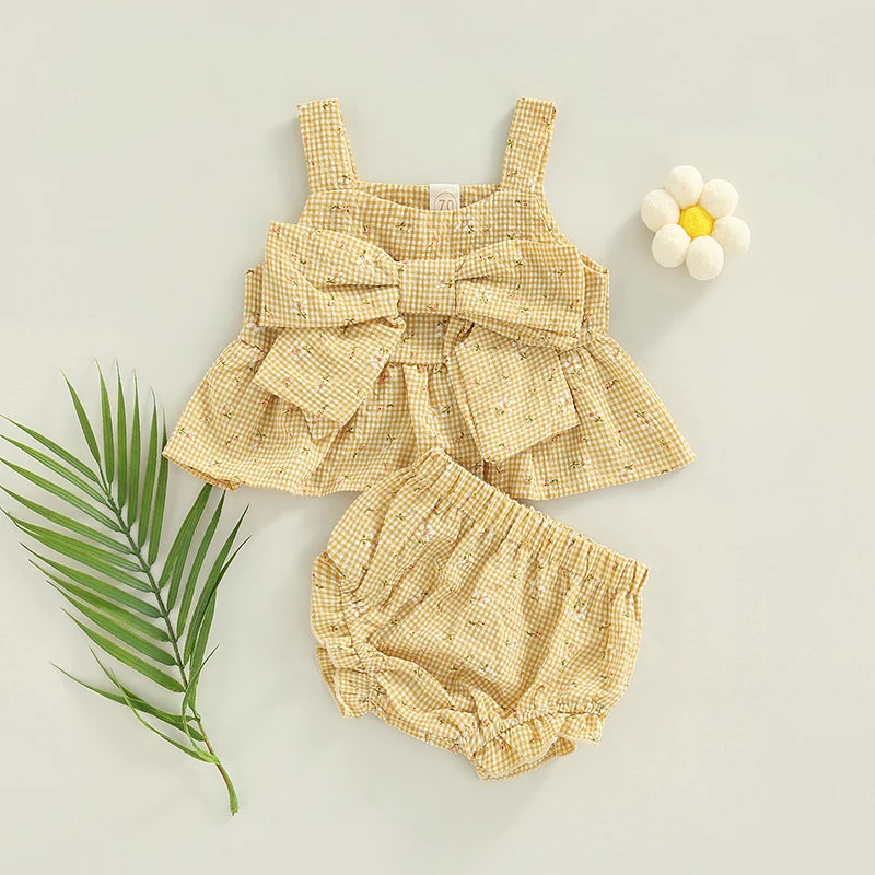 Girls' Sweet Blossom Plaid Set