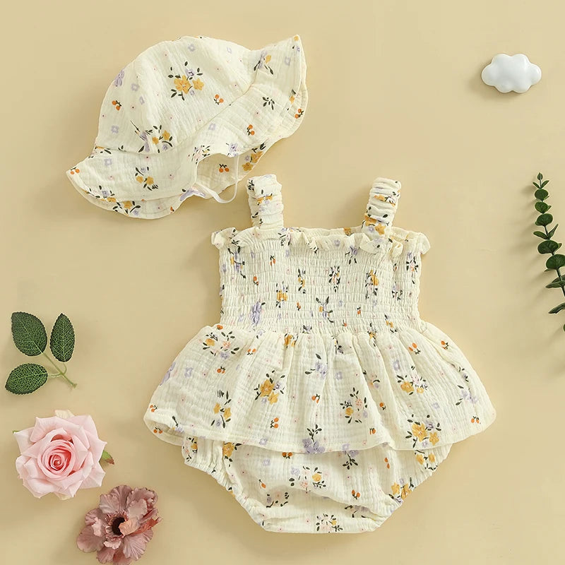 Blooming Meadow Muslin Romper & Sun Hat Set