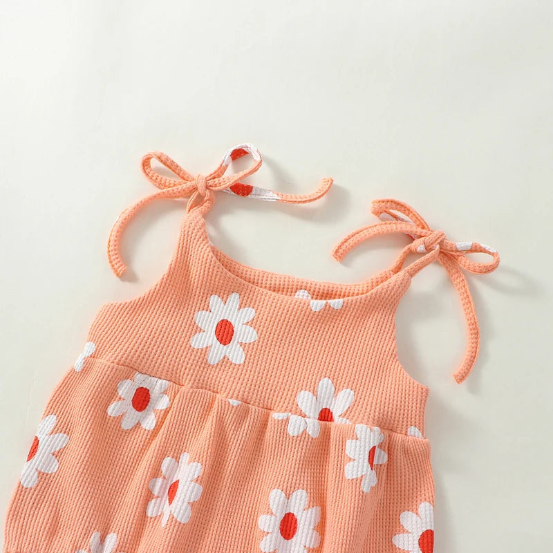 Sunny Daisy Tie-Strap Romper & Bow Set