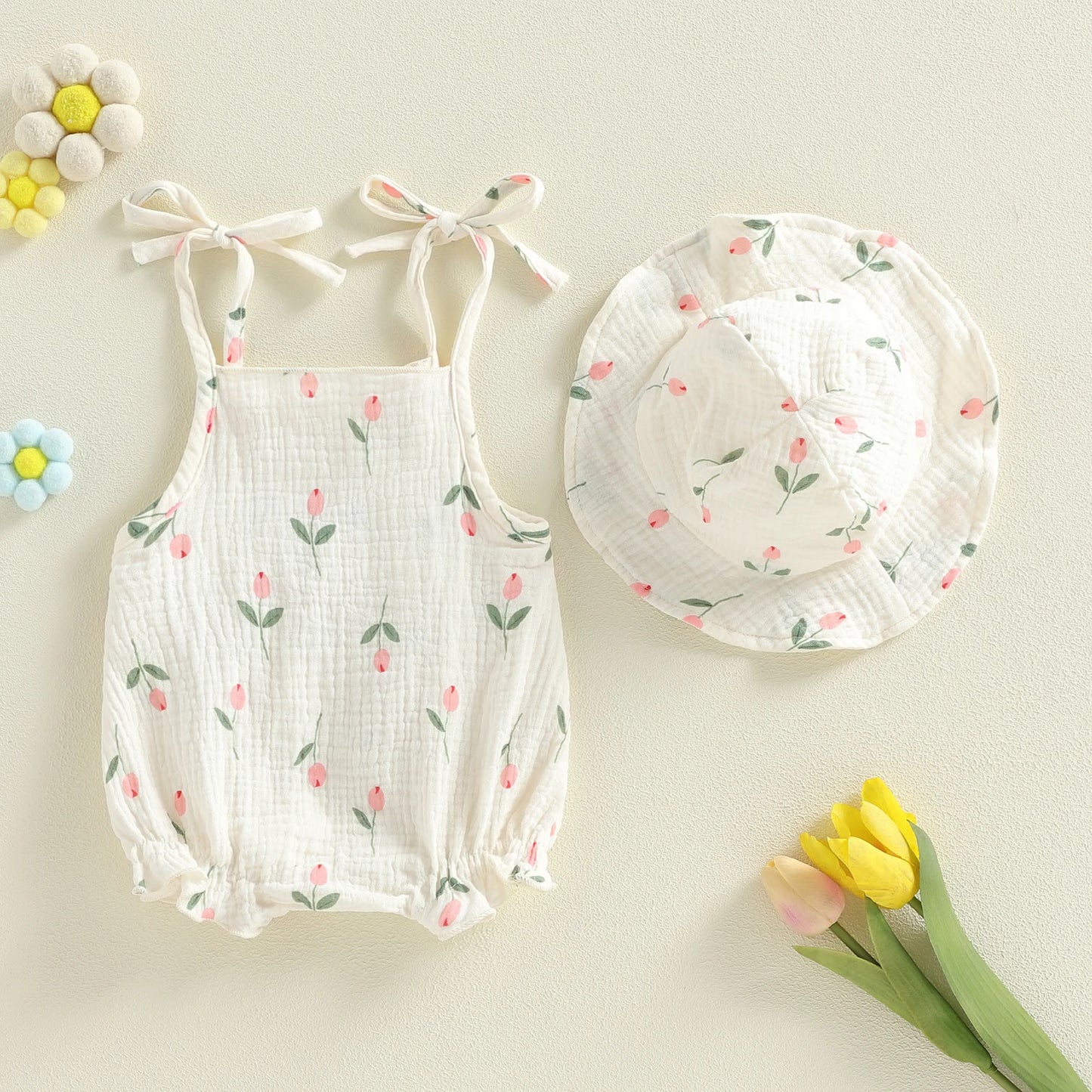 Sunny Days Muslin Romper & Sun Hat Set
