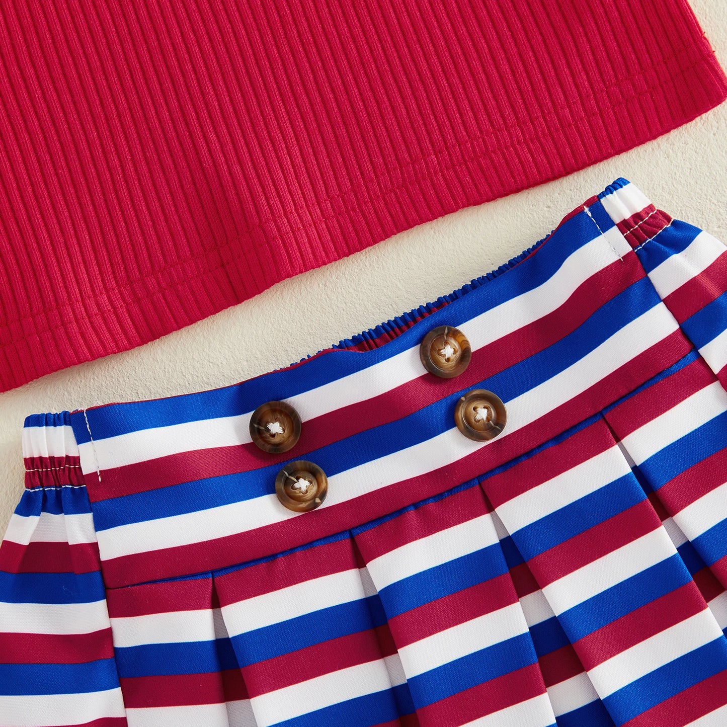 USA Flag Top & Striped Skirt Set