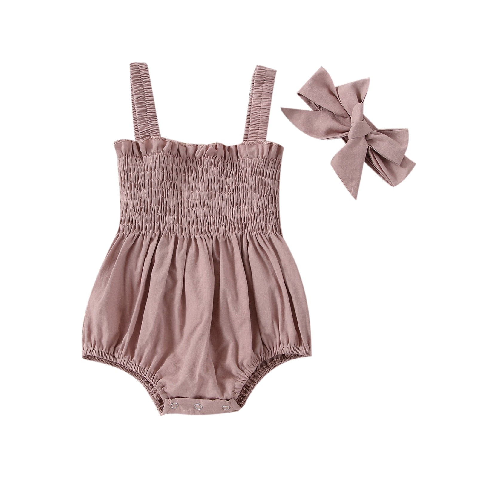 Girls' Solid Color Romper and Headband Set