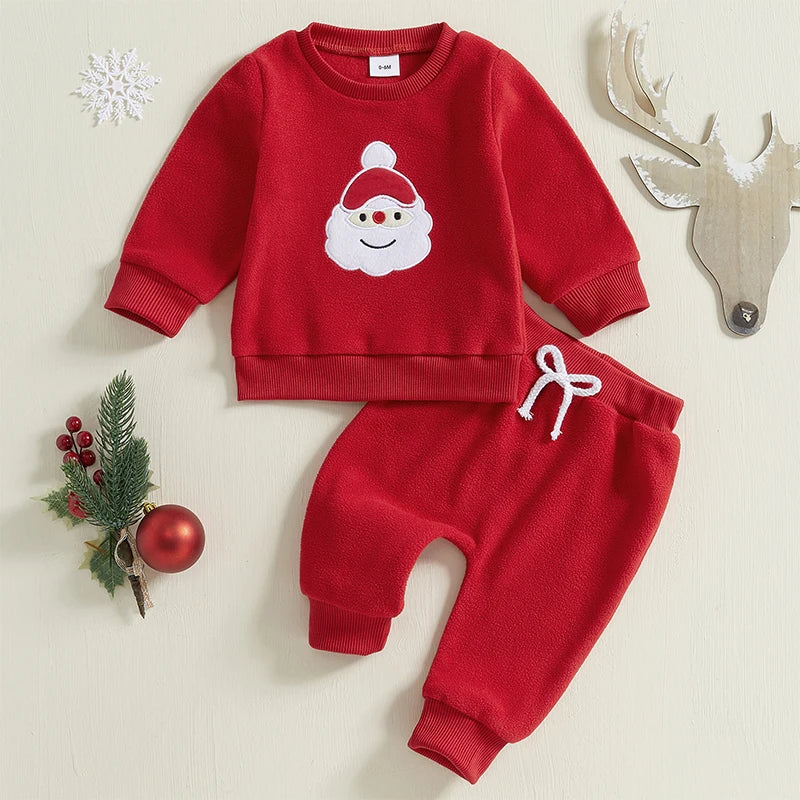Santa Embroidery Sweatshirts & Pants Set