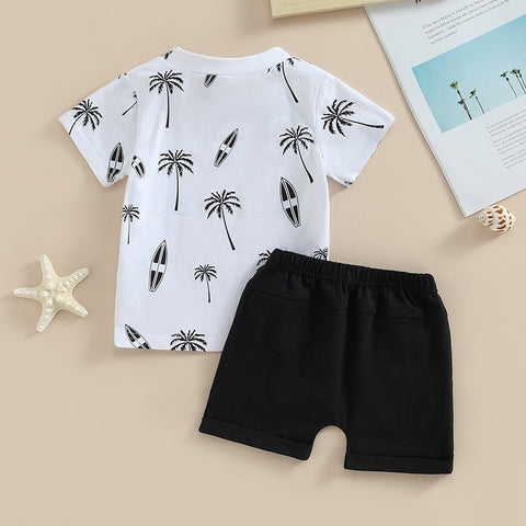 Boys' Palm Print T-Shirt Elastic Shorts