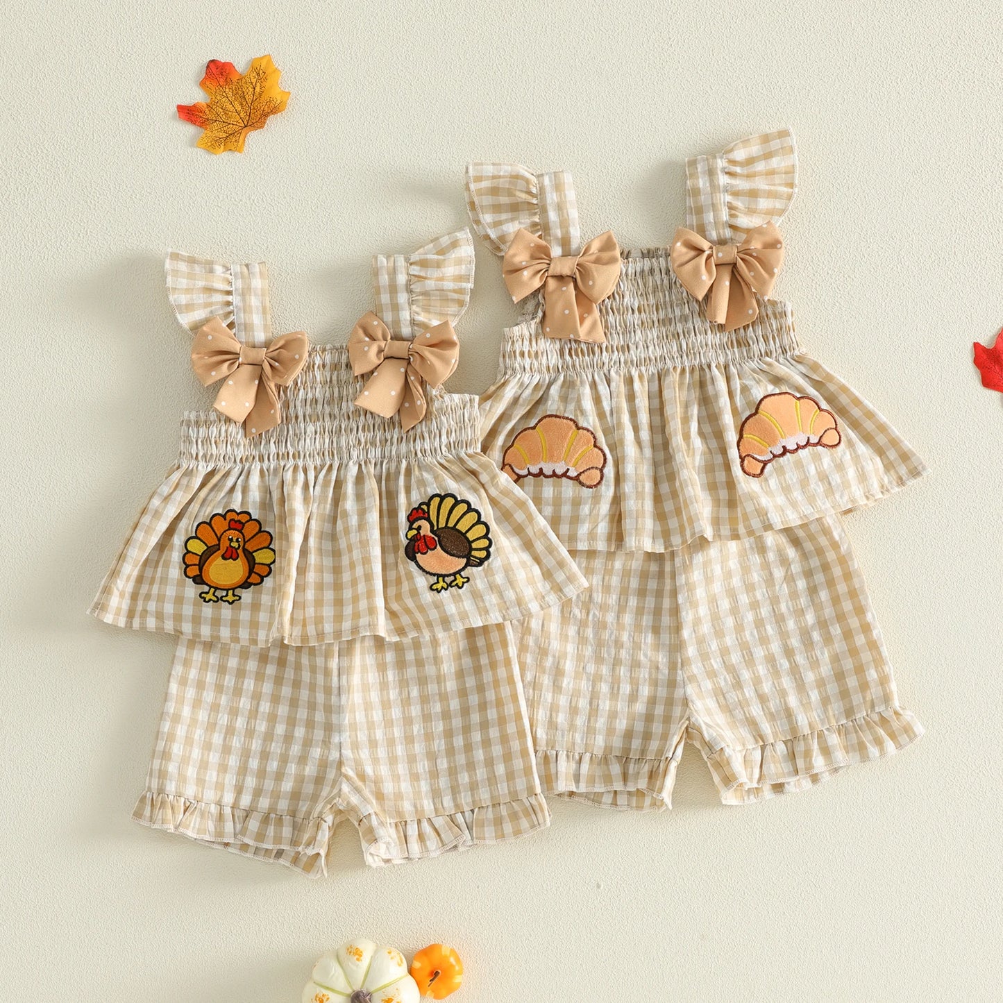 Harvest Charm Gingham Bow Short Set