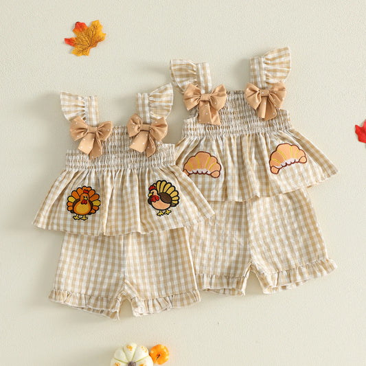 Harvest Charm Gingham Bow Short Set