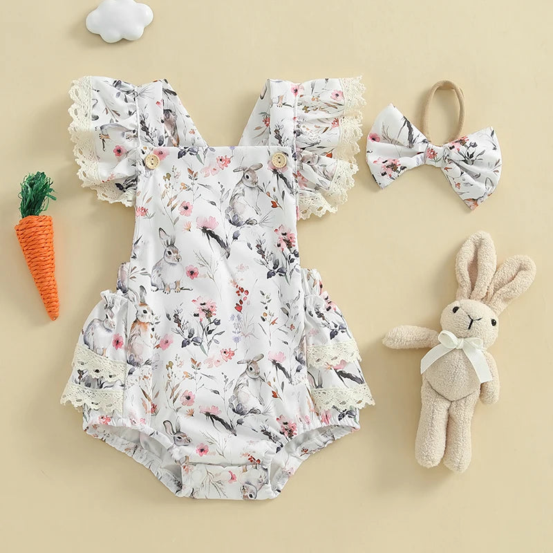 Bunny Blossom Lace Romper Set