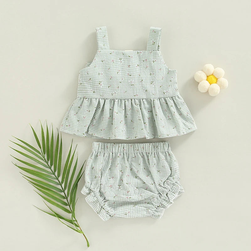 Girls' Sweet Blossom Plaid Set