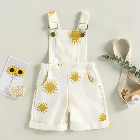 Girls' Designed Print Overalls with Pockets