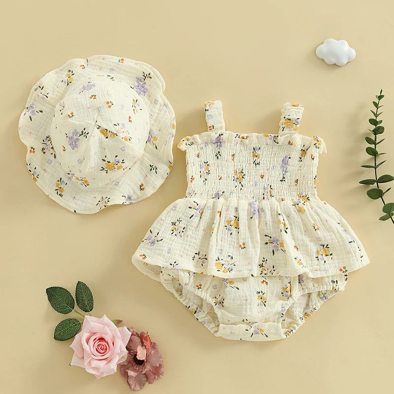 Blooming Meadow Muslin Romper & Sun Hat Set
