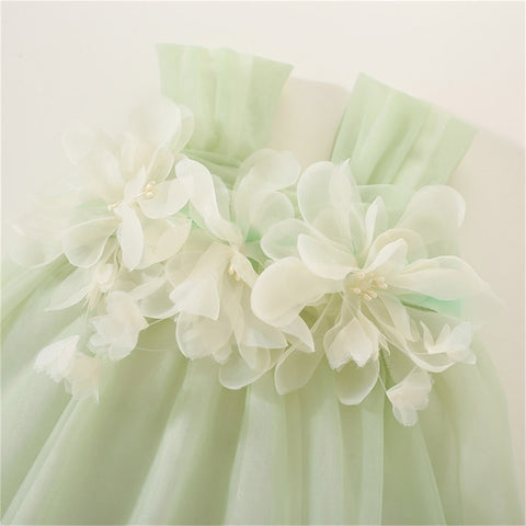 Girls' 3D Flower Tulle Sleeveless Sling Dress