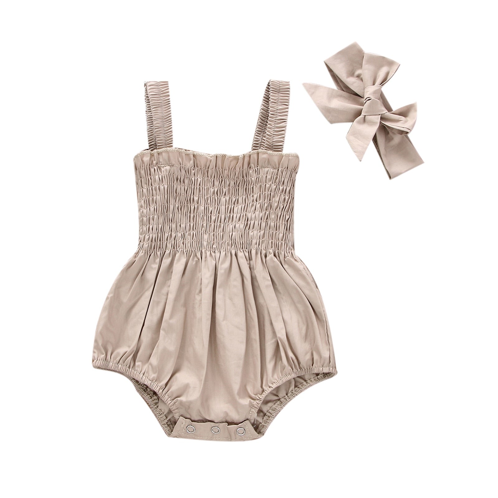 Girls' Solid Color Romper and Headband Set