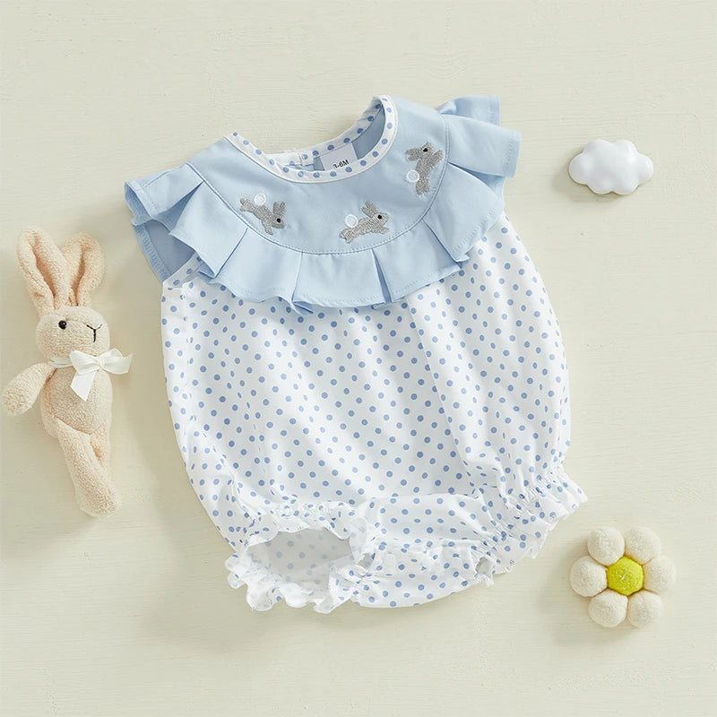 Ruffle Rabbit Embroidery Romper