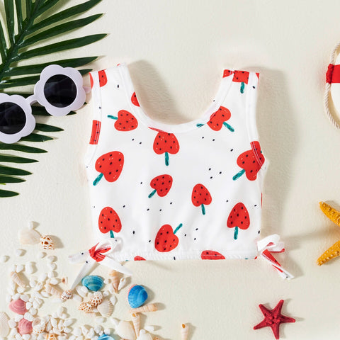 Girls' 2Pcs Floral/Strawberry Printed Swimsuit