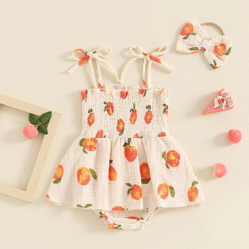 Girls' Peach & Petal Romper Set