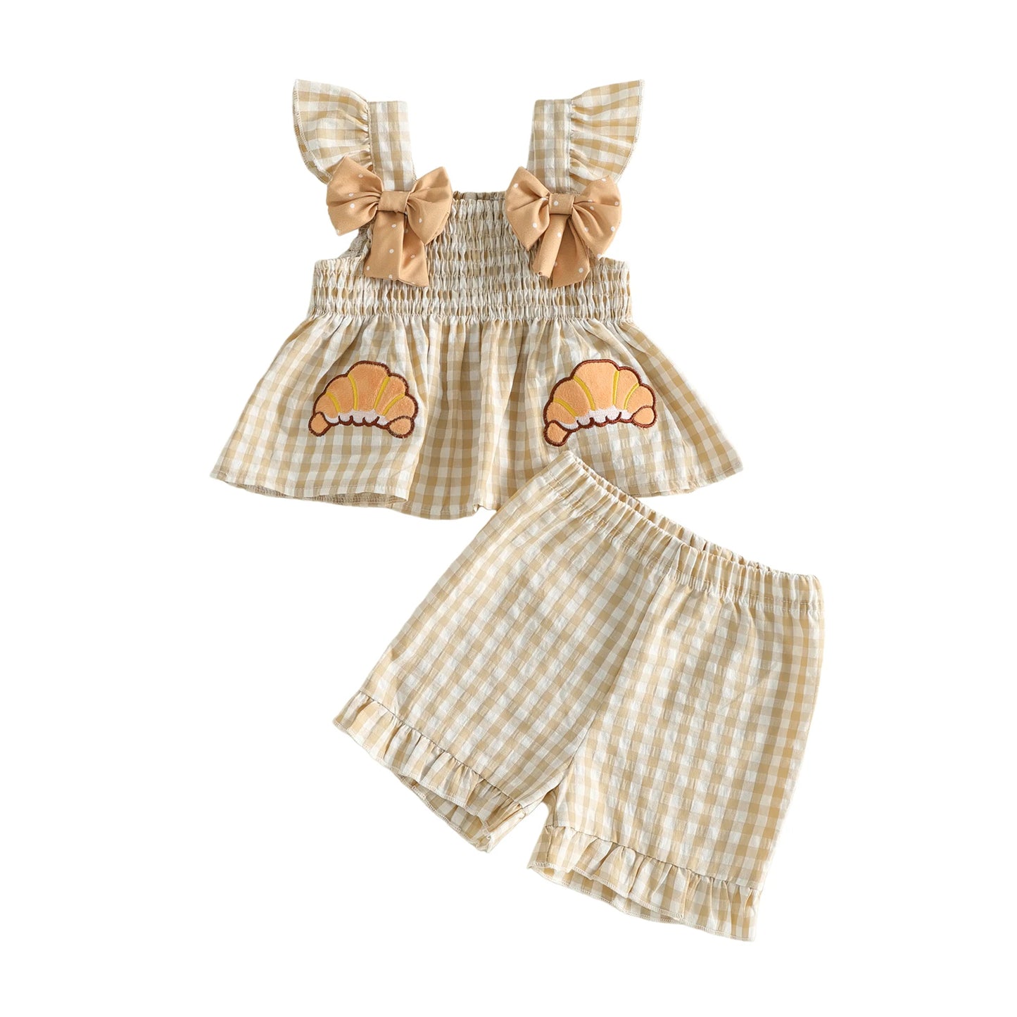 Harvest Charm Gingham Bow Short Set