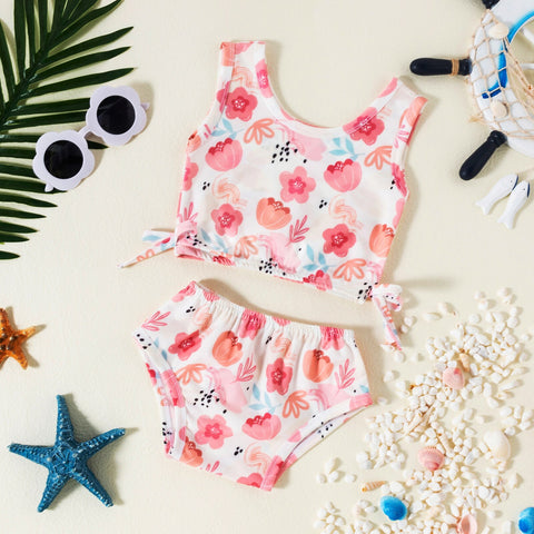 Girls' 2Pcs Floral/Strawberry Printed Swimsuit