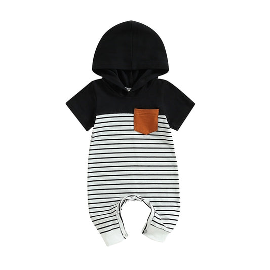 Boys' Hooded Striped Jumpsuit with Pocket