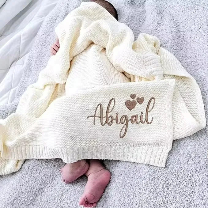 Custom Embroidered Knit Baby Blanket