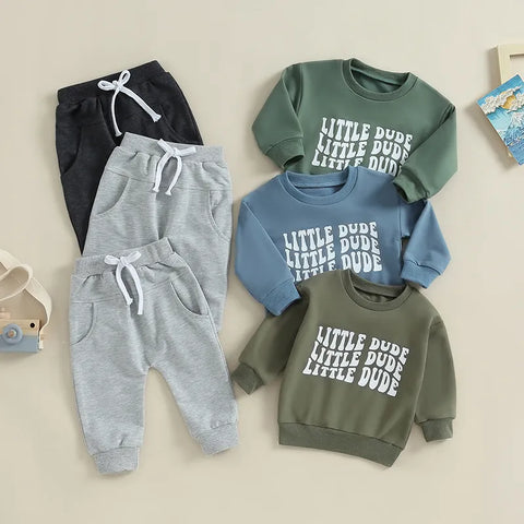 Boys' Little Dude Long Sleeve Pullover + Pocket Pants Set
