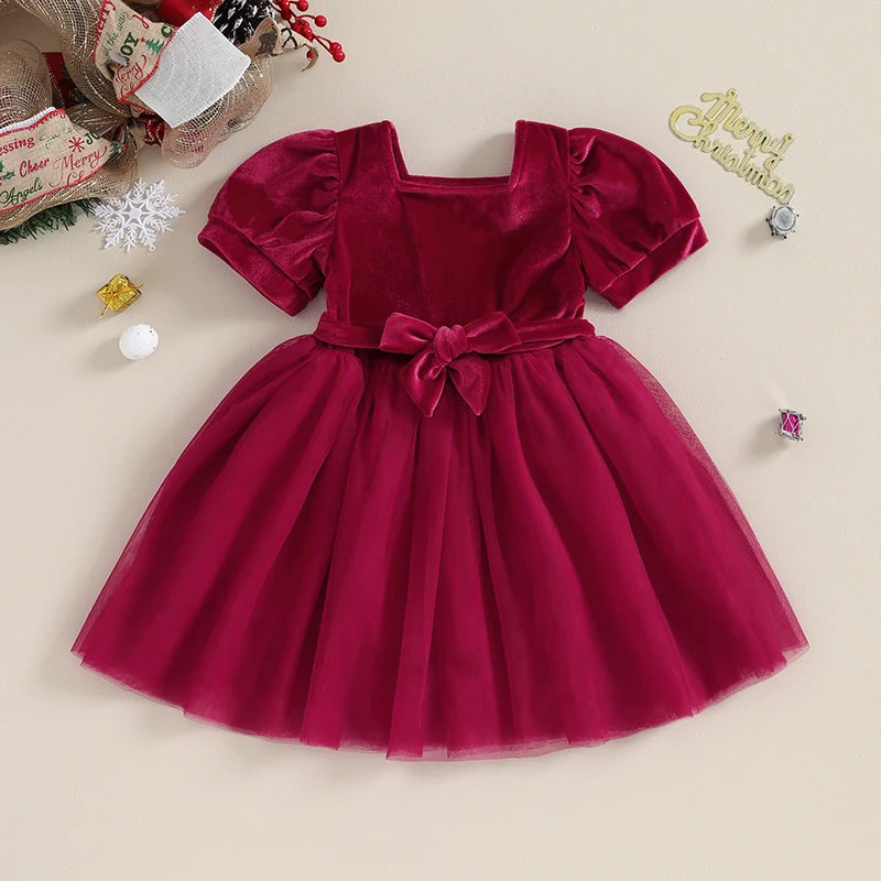 Solid Color Short Puff Sleeve Dress