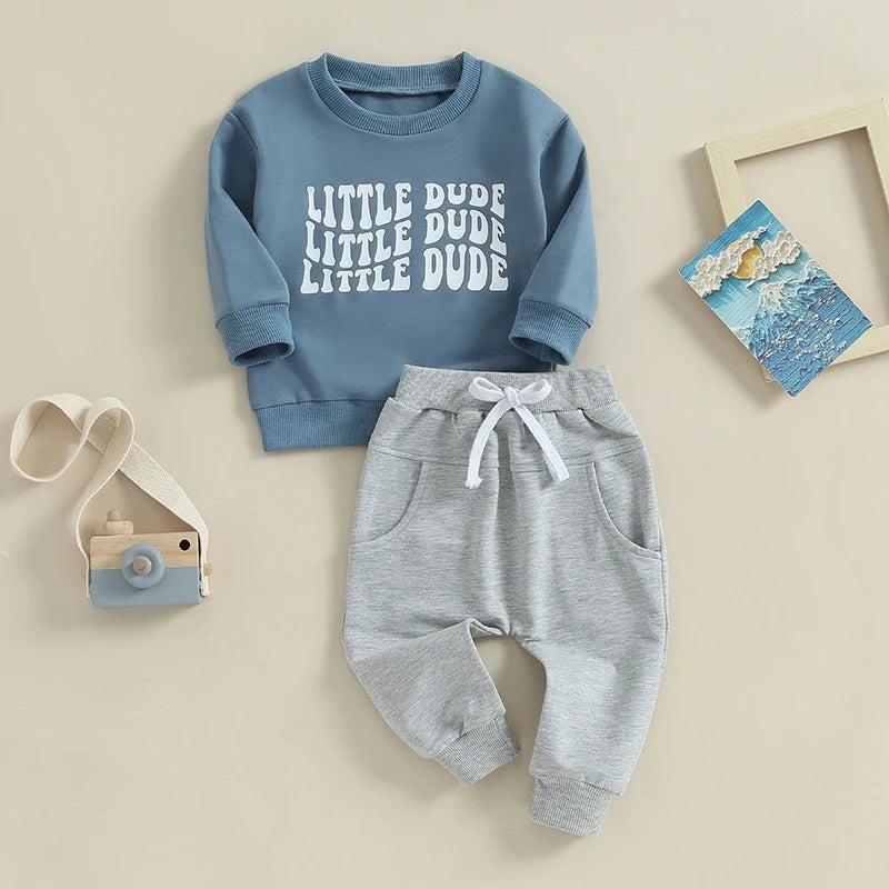 Boys' Little Dude Long Sleeve Pullover + Pocket Pants Set