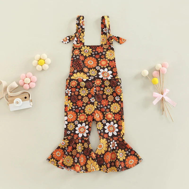 Girls' Flower Power Flare Overalls