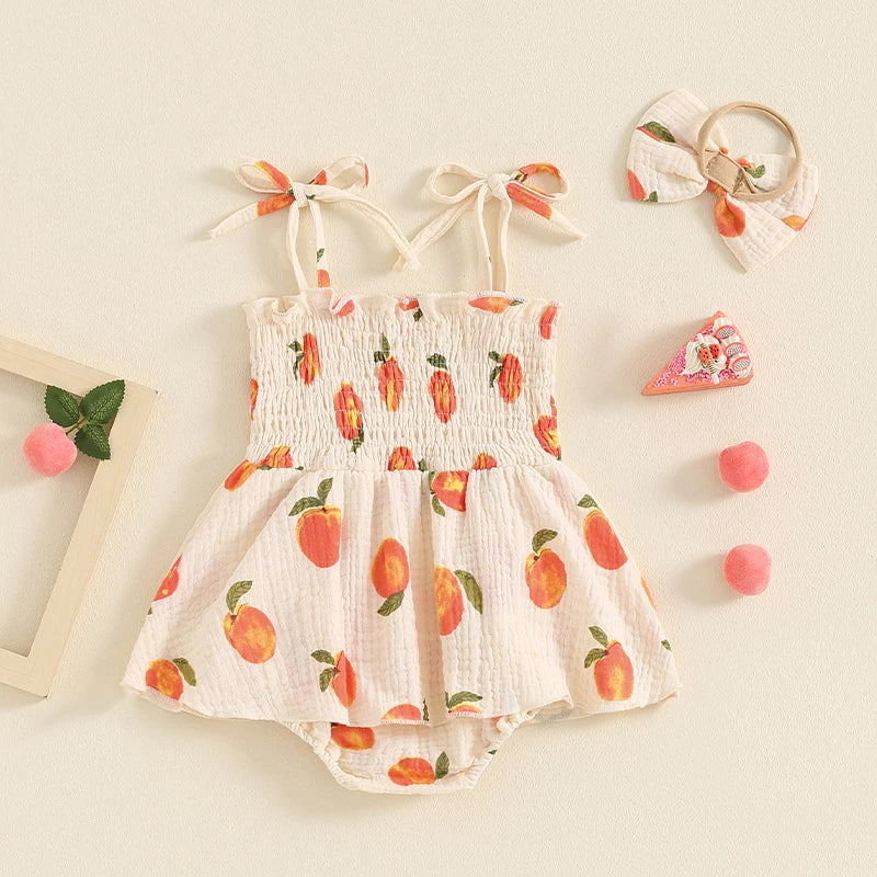 Girls' Peach & Petal Romper Set