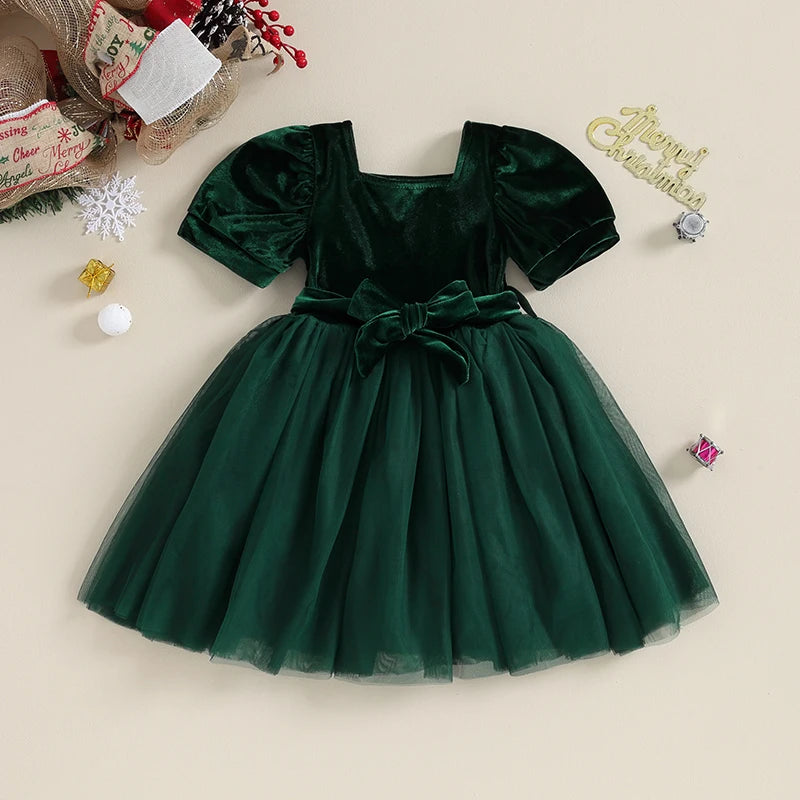 Solid Color Short Puff Sleeve Dress