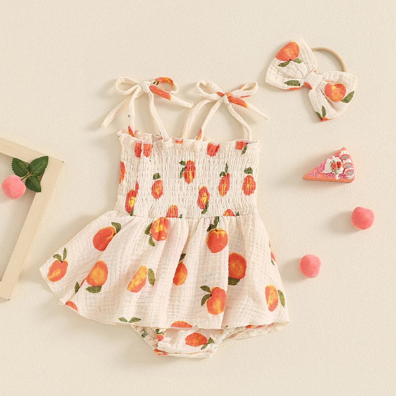 Girls' Peach & Petal Romper Set