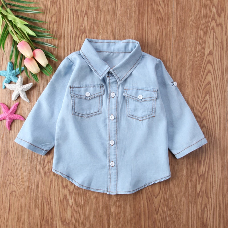 Kids' Long-Sleeved Soft Denim Shirt