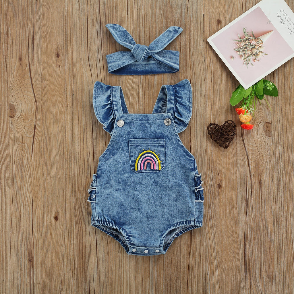 Girls' Rainbow Denim Romper