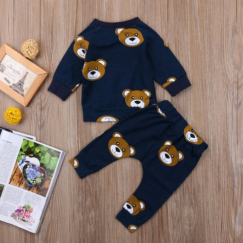 Navy Teddy Bear Long-Sleeved Pant Set