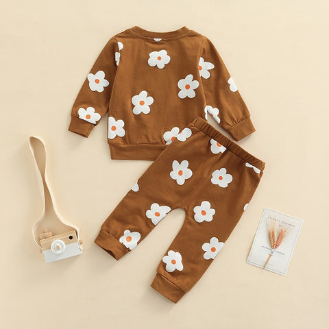 Girls' All Over Flower Print Long-Sleeved Set