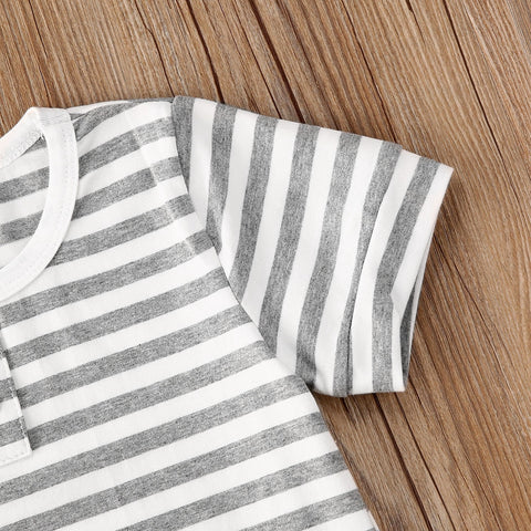 Boys' Striped Short-Sleeved T-Shirt Kangaroo Pocket Short Set