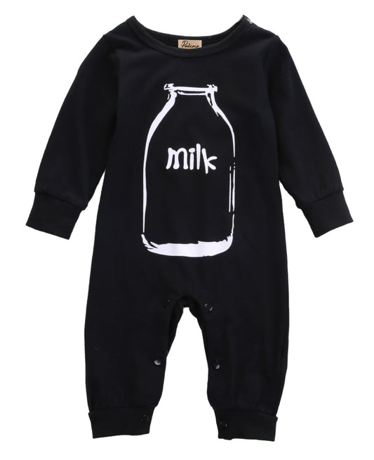 Milk Bottle Graphic Long-Sleeved Baby Jumpsuit