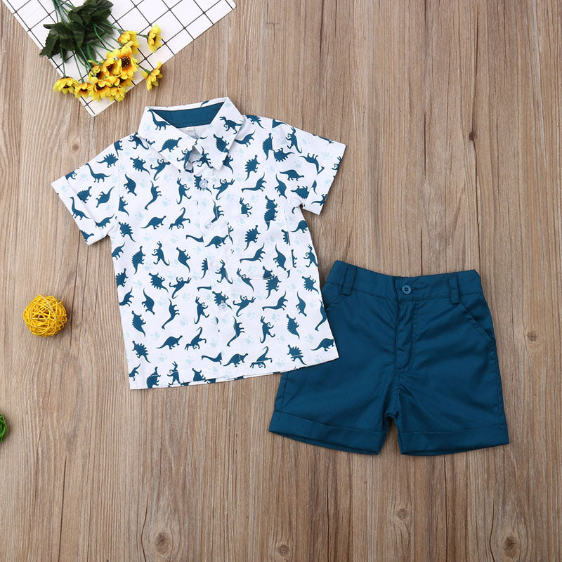 Boys' Blue Dino Short-Sleeved Short Set