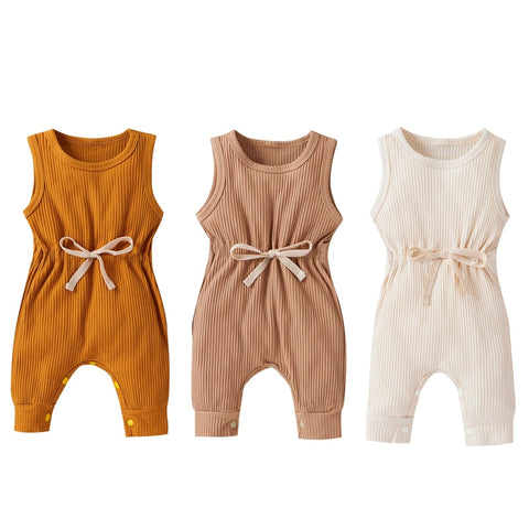 Sleeveless Ribbed Knit Baby Girls' Jumpsuit