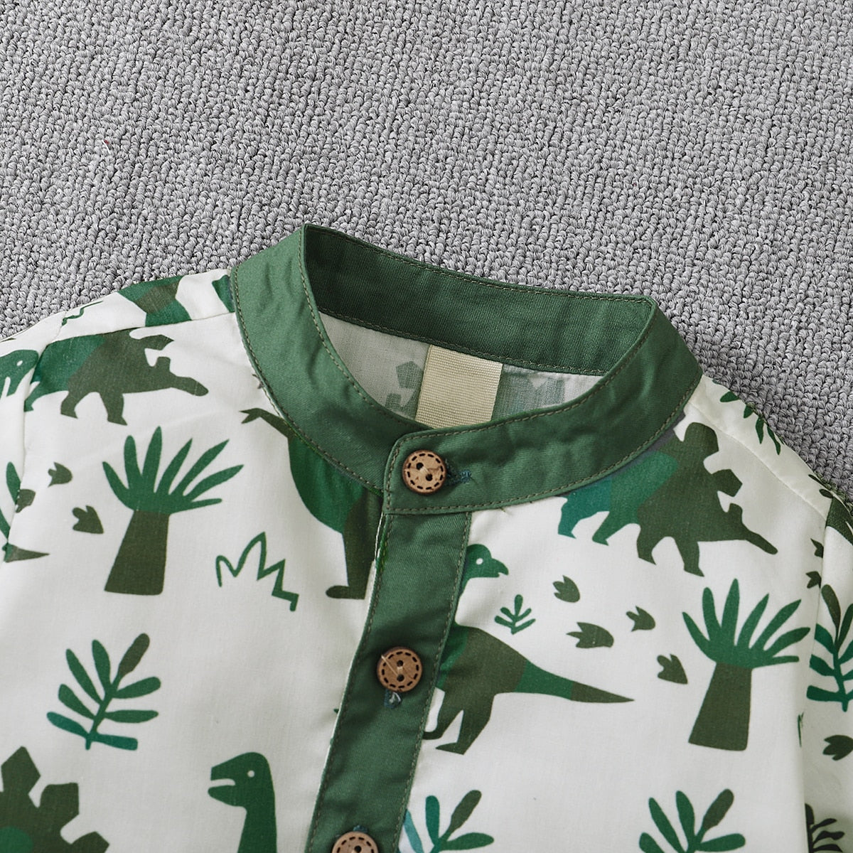 Boys' Green Dino Button Up Short Set