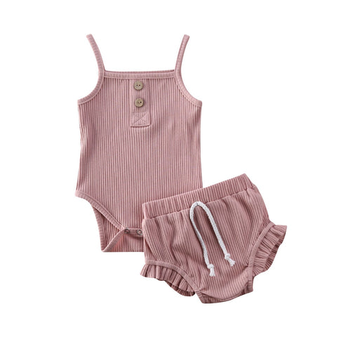 Girls' Sleeveless Solid Color Onesie & Short Set