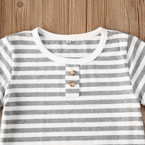 Boys' Striped Short-Sleeved T-Shirt Kangaroo Pocket Short Set