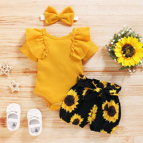 Girls' Sunflower Shorts & Onesie Set