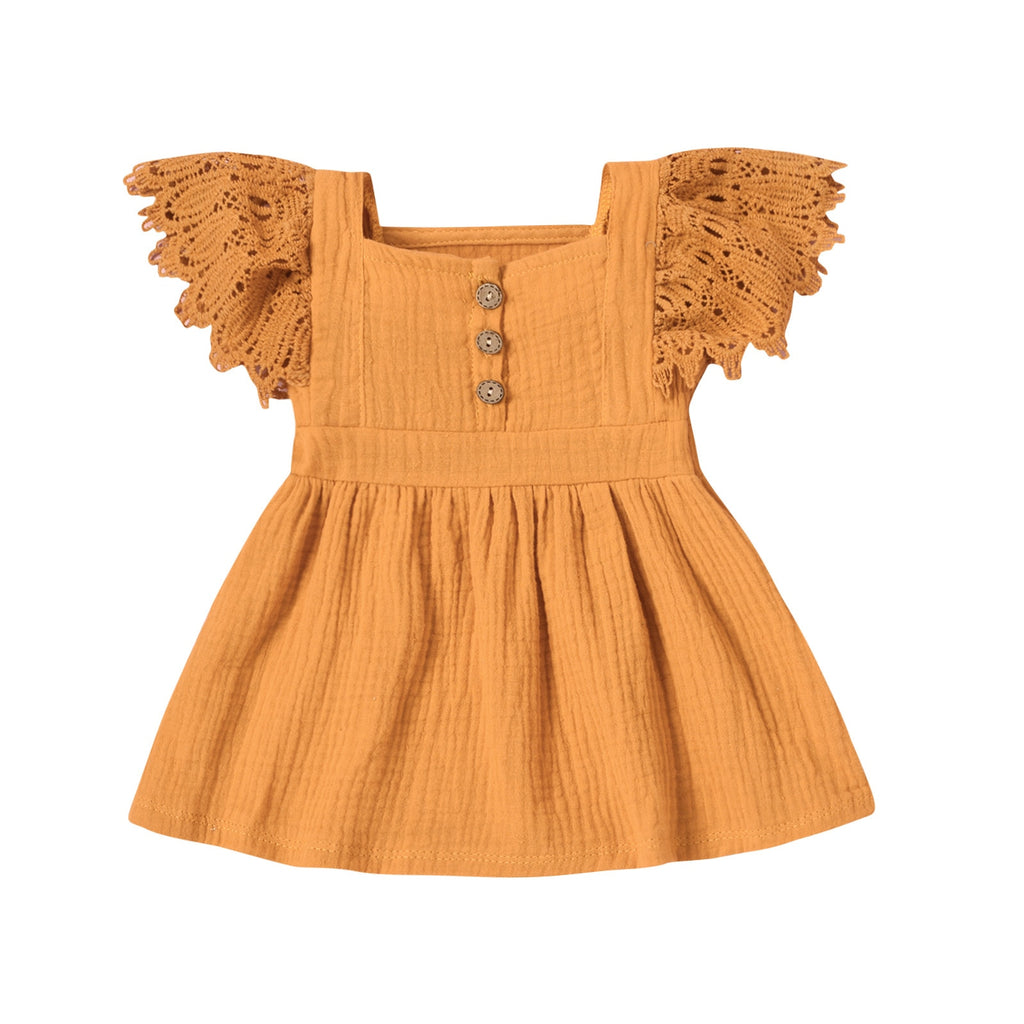 Girls' Crotched Flutter Sleeve Dress