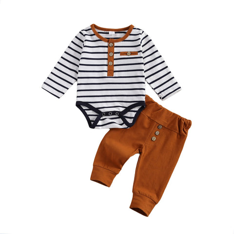 Boys' Striped Long-Sleeved Onesie & Sweatpant Set