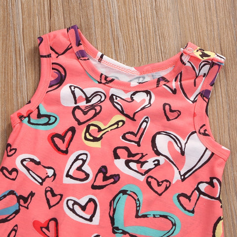 Girls' Sketched Colorful Hearts Romper